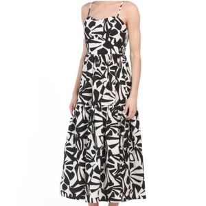 Rachel Zoe NEW Black White Sleeveless Abstract Print Tiered Maxi Dress Small